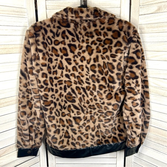 Crazy Train Leopard Print Leather Faux Fur Bomber Jacket Brown and Black New - Picture 5 of 11